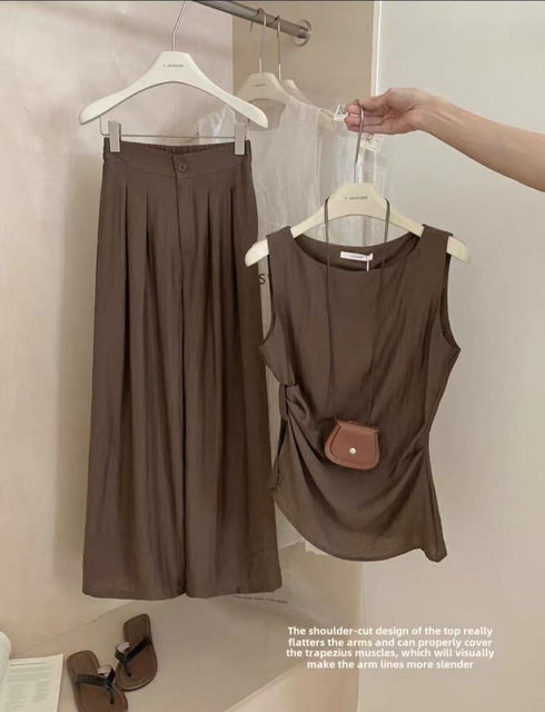 Women Casual side Knot Design Sleeveless Tops With Pants